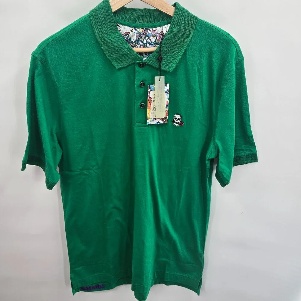 Robert Graham Kelly Green Golf Sport Preppy Embroidered Skull Polo Size Small
